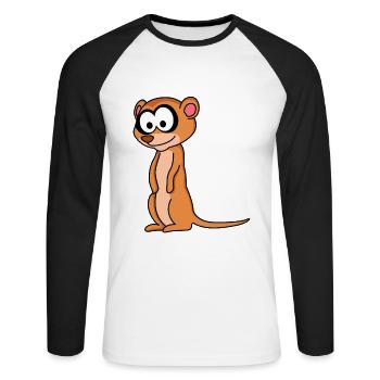 Suricate Comic Animal - T-shirt baseball manches longues Homme - blanc/noir - Devant - Nik (191cm)