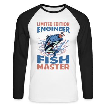 Limited Edition Engineer Fish Master - Fishing - F - Unisex Baseballshirt langarm - Weiß/Schwarz - Vorne - Nik (191cm)