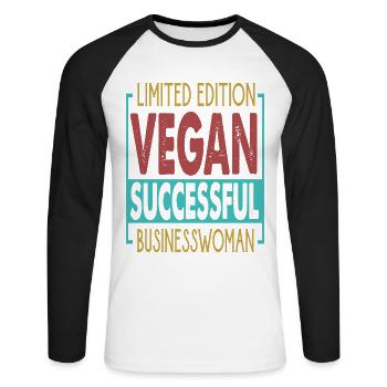 Limited Edition Vegan Successful Businesswoman - E - Unisex Baseballshirt langarm - Weiß/Schwarz - Vorne - Nik (191cm)