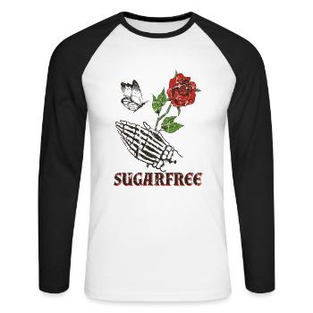 Sans sucre, Skeleton Hand Rose et Butterfly - T-shirt baseball manches longues Homme - blanc/noir - Devant - Nik (191cm)