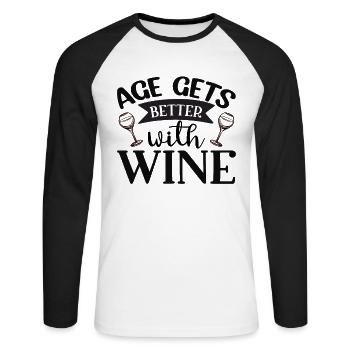 L’âge s’améliore avec le vin - T-shirt baseball manches longues Homme - blanc/noir - Devant - Nik (191cm)