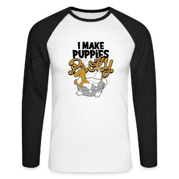 Ich mache Welpen hübsch - Pflege - Unisex Baseballshirt langarm - Weiß/Schwarz - Vorne - Nik (191cm)
