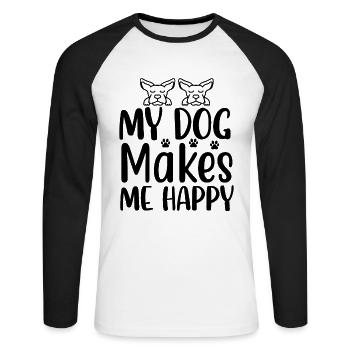 Mon chien me rend heureux - T-shirt baseball manches longues Homme - blanc/noir - Devant - Nik (191cm)