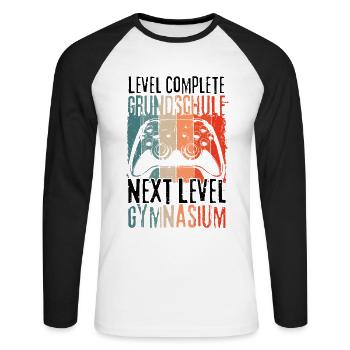 Level Complete Grundschule Einschulung Gymnasium - Unisex Baseballshirt langarm - Weiß/Schwarz - Vorne - Nik (191cm)
