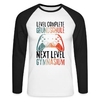 Level Complete Grundschule Einschulung Gymnasium - Unisex Baseballshirt langarm - Weiß/Schwarz - Vorne - Nik (191cm)