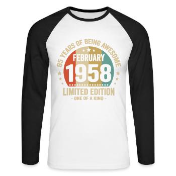 65 Ans D'être Génial Depuis Février 1958 - T-shirt baseball manches longues Homme - blanc/noir - Devant - Nik (191cm)