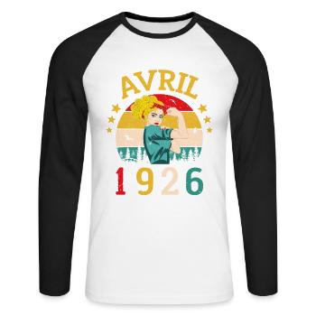 Avril 1926 Anniversaire Idée Cadeau Vintage 1926 - T-shirt baseball manches longues Homme - blanc/noir - Devant - Nik (191cm)