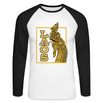 Laos Laote Laoten Seedrache Dragon I Cadeau - T-shirt baseball manches longues Homme - blanc/noir - Devant - Nik (191cm)