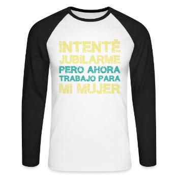 Retraite Humour Drôle Retraité Travail Pension - T-shirt baseball manches longues Homme - blanc/noir - Devant - Nik (191cm)