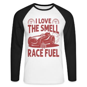 J’aime l’odeur du carburant de course - Course - Course - Moi - T-shirt baseball manches longues Homme - blanc/noir - Devant - Nik (191cm)
