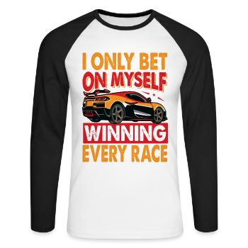 Je ne parie que sur moi-même en gagnant chaque course - Course - - T-shirt baseball manches longues Homme - blanc/noir - Devant - Nik (191cm)