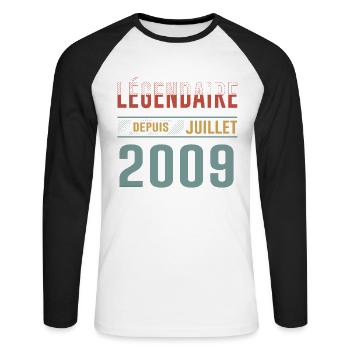 Juillet 2009 Anniversaire Idée Cadeau Vintage - T-shirt baseball manches longues Homme - blanc/noir - Devant - Nik (191cm)