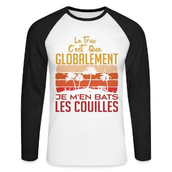 Le Truc C'est Que Je M'en Bats Les Couilles - T-shirt baseball manches longues Homme - blanc/noir - Devant - Nik (191cm)