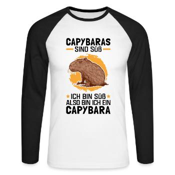 Capybaras sind süß Wasserschwein Capybara - Unisex Baseballshirt langarm - Weiß/Schwarz - Vorne - Nik (191cm)