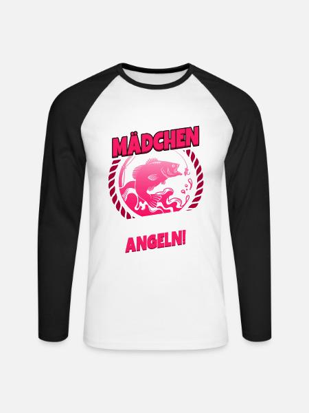 Angeln Anglerin - Unisex Baseballshirt langarm - Weiß/Schwarz
