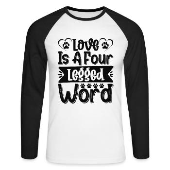 L’amour est un mot à quatre pattes - T-shirt baseball manches longues Homme - blanc/noir - Devant - Nik (191cm)