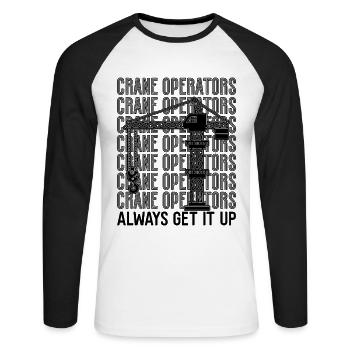 Ouvrier de la construction Grutier Grutier Idée cadeau - T-shirt baseball manches longues Homme - blanc/noir - Devant - Nik (191cm)