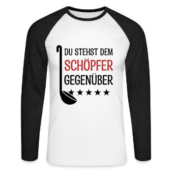 Lustiges Koch Geschenk Kochen Küche Essen - Unisex Baseballshirt langarm - Weiß/Schwarz - Vorne - Nik (191cm)