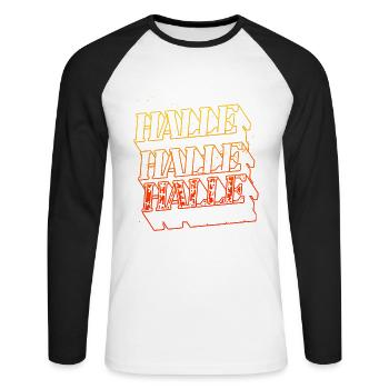 Halle Germany City Skyline Home Font - Unisex Long Sleeve Baseball T-Shirt - white/black - Front - Nik (191cm)