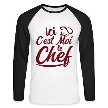Ici C'est Moi Le Chef - T-shirt baseball manches longues Homme - blanc/noir - Devant - Nik (191cm)