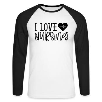 I love nursing - Unisex Long Sleeve Baseball T-Shirt - white/black - Front - Nik (191cm)