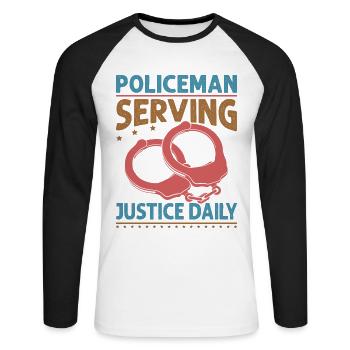 Policier au service de la justice tous les jours - Drôles de flics - Pol - T-shirt baseball manches longues Homme - blanc/noir - Devant - Nik (191cm)