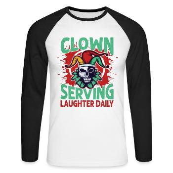 Clown servant le rire tous les jours - Drôles de clowns - Blague - T-shirt baseball manches longues Homme - blanc/noir - Devant - Nik (191cm)