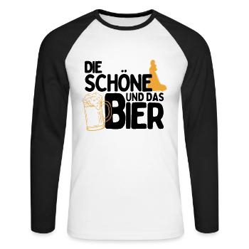 Die Schöne und das Bier Party Outfit zum Bier - Unisex Baseballshirt langarm - Weiß/Schwarz - Vorne - Nik (191cm)
