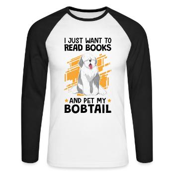 Reading books and petting Bobtail German Shepherd - Unisex Long Sleeve Baseball T-Shirt - white/black - Front - Nik (191cm)