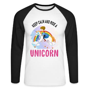 Restez calme et montez une licorne licorne - T-shirt baseball manches longues Homme - blanc/noir - Devant - Nik (191cm)