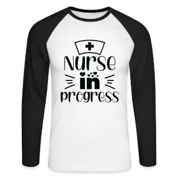 Nurse in Progress - Unisex Long Sleeve Baseball T-Shirt - white/black - Front - Nik (191cm)