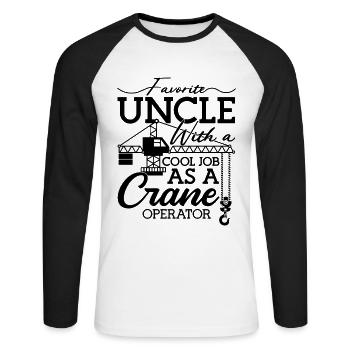 Grutier Ouvrier de la construction Grue Travail Idée cadeau - T-shirt baseball manches longues Homme - blanc/noir - Devant - Nik (191cm)