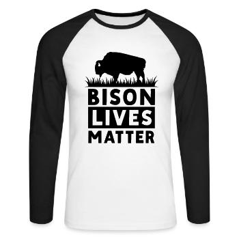 Bison Buffalo Water Buffalo National Park - Unisex Long Sleeve Baseball T-Shirt - white/black - Front - Nik (191cm)
