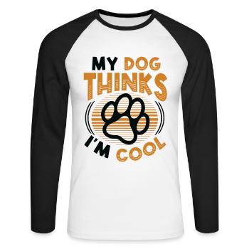 Mon chien pense que je suis cool. - T-shirt baseball manches longues Homme - blanc/noir - Devant - Nik (191cm)