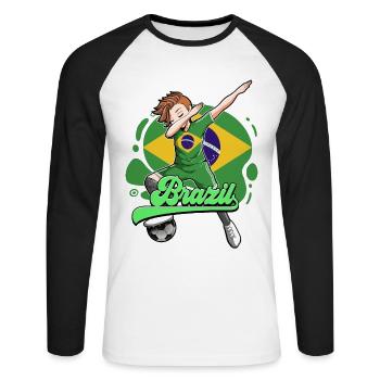Brésil Football - T-shirt baseball manches longues Homme - blanc/noir - Devant - Nik (191cm)