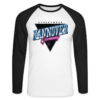 Hanovre Allemagne City Skyline Vintage Rétro - T-shirt baseball manches longues Homme - blanc/noir - Devant - Nik (191cm)
