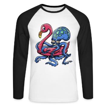 Poulpe portant un cerceau de flamant rose - Pool Party - T-shirt baseball manches longues Homme - blanc/noir - Devant - Nik (191cm)