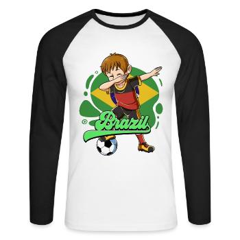 Brésil Football - T-shirt baseball manches longues Homme - blanc/noir - Devant - Nik (191cm)
