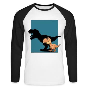 Dinosaurier T-Rex Schattenfigur Dino - Unisex Baseballshirt langarm - Weiß/Schwarz - Vorne - Nik (191cm)