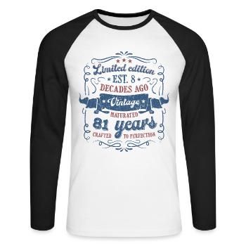 Vintage Legendary - Aged perfectly 81st birthday - Unisex Long Sleeve Baseball T-Shirt - white/black - Front - Nik (191cm)