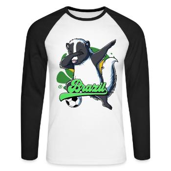Brésil Football - T-shirt baseball manches longues Homme - blanc/noir - Devant - Nik (191cm)