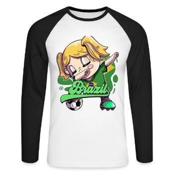 Brésil Football - T-shirt baseball manches longues Homme - blanc/noir - Devant - Nik (191cm)
