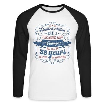 Vintage Légendaire - Vieilli parfaitement 36ème anniversaire - T-shirt baseball manches longues Homme - blanc/noir - Devant - Nik (191cm)