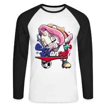 France Football - Unisex Long Sleeve Baseball T-Shirt - white/black - Front - Nik (191cm)