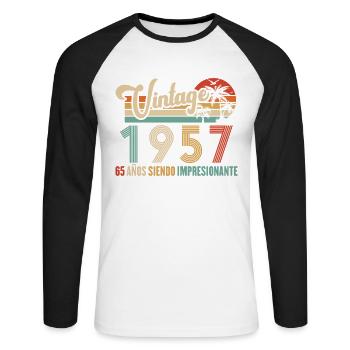 Anniversaire Vintage Idée Cadeau D Anniversaire 65 - T-shirt baseball manches longues Homme - blanc/noir - Devant - Nik (191cm)