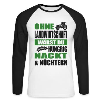 Bauernprotest Bauerndemo Trecker-Demo Landwirt - Unisex Baseballshirt langarm - Weiß/Schwarz - Vorne - Nik (191cm)