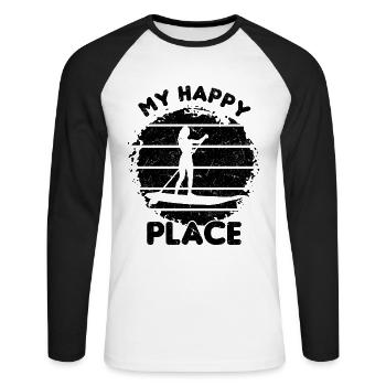 SUP Girl My Happy Place Water Sports Stand Up - Unisex Long Sleeve Baseball T-Shirt - white/black - Front - Nik (191cm)