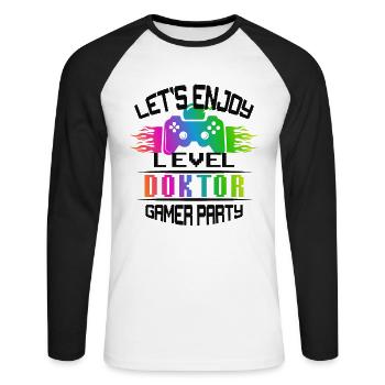 Level DOKTOR keep calm and game on - Unisex Baseballshirt langarm - Weiß/Schwarz - Vorne - Nik (191cm)
