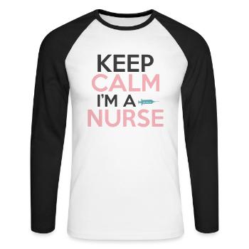 Ruhe bewahren ich bin eine Krankenschwester - Unisex Baseballshirt langarm - Weiß/Schwarz - Vorne - Nik (191cm)