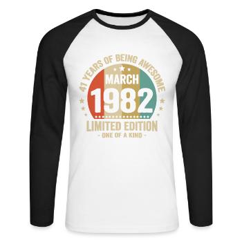 Anniversaire Vintage Idée Cadeau Mars 41 - T-shirt baseball manches longues Homme - blanc/noir - Devant - Nik (191cm)